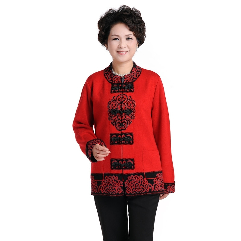 品中老年女装秋装外套羊毛针织衫大码妈妈装毛衣开衫外套女上