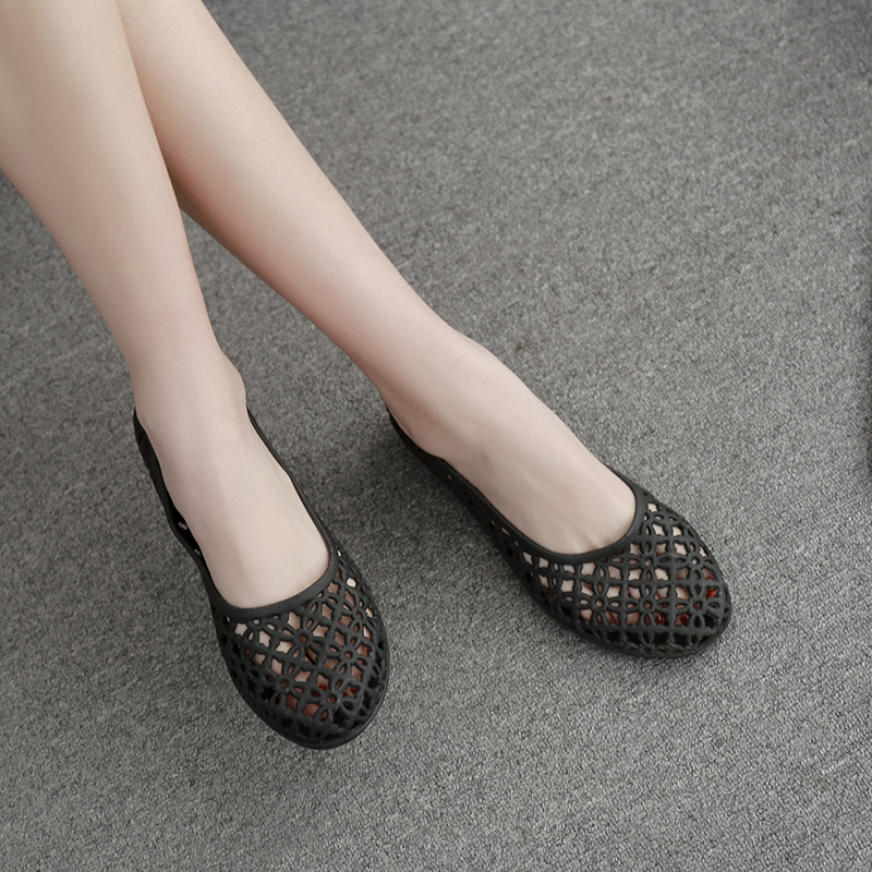 suntek新款夏季女士洞洞鞋镂空果冻鞋塑料水晶中老年包头平底妈妈凉鞋