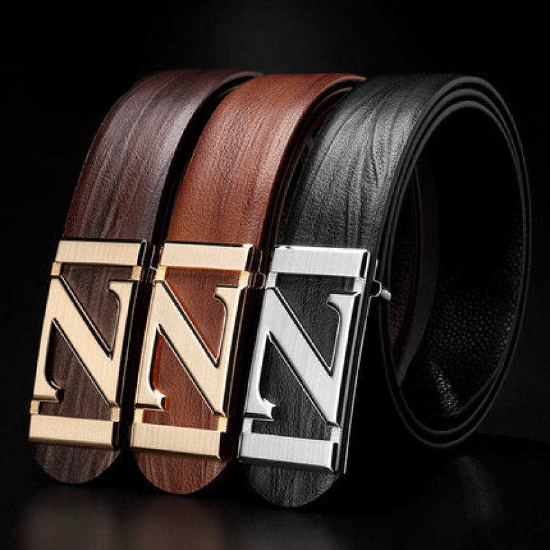 皮带潮牌男青年z字平滑扣男士牛皮板扣裤带简约通用型师腰带