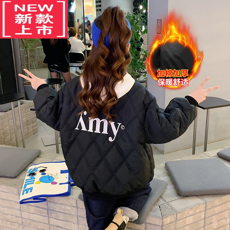 可莉允女童加棉外套冬装2022新款洋气儿童装时髦棉服女孩加厚棒球服冬季