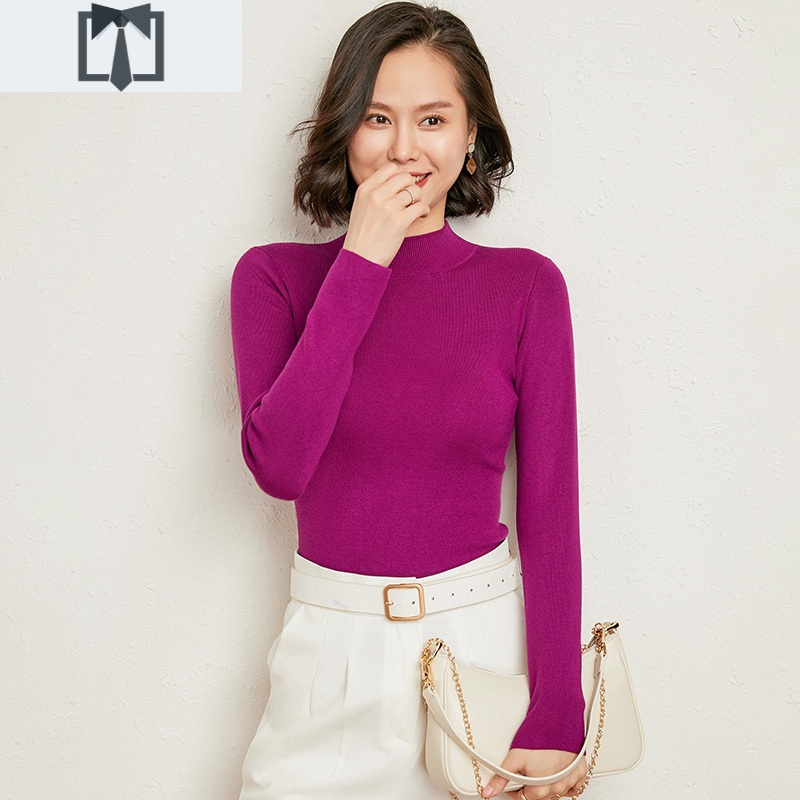 suntek棉线洋气毛衣女半高领紧身针织衫修身丝光棉长袖打底毛衣