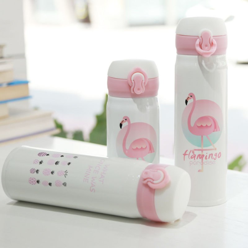 火烈鸟弹扣不锈钢保温杯高清大图