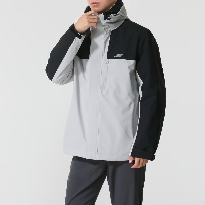 斯凯奇(Skechers)男装新款运动服跑步健身训练防风衣休闲夹克外套P225M275-00NA ZP P425U067-02VP/浅灰/黑色 XXL