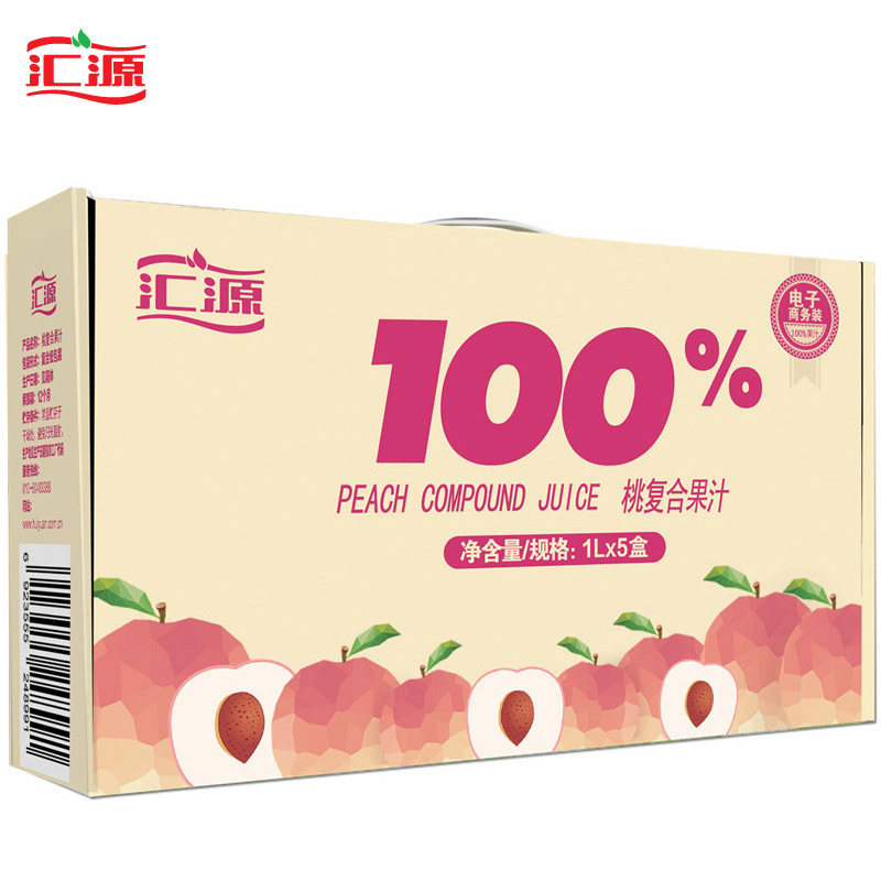 汇源果汁 青春版100%桃复合果汁 1L*5盒/箱 便携礼盒