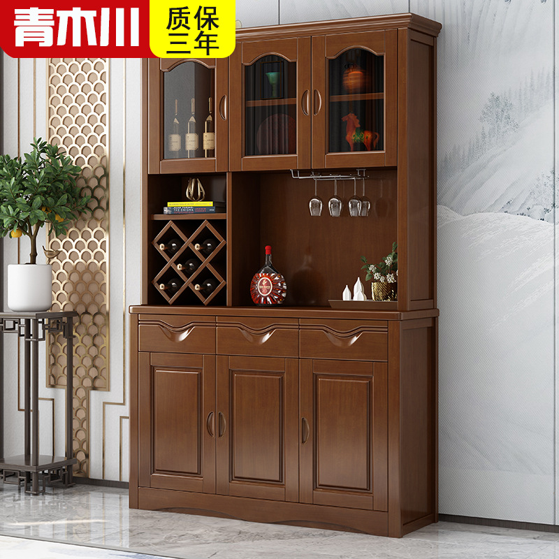 青木川 实木酒柜餐边柜一体靠墙餐厅客厅家用小户型收到储物柜高柜置物架带玻璃门红酒柜简约现代三门家具高清大图