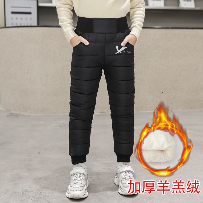 儿童羽绒棉裤加绒加厚中大童高腰长裤男女童保暖冬季外穿棉裤 150【推荐身高140-150cm】 黑色长绒加厚款