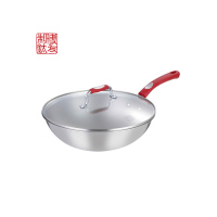 博友制钛炒锅纯钛复合钛锅 品臻T5-C303 微晶钛无涂层少油烟钛锅 适应多种热源 红色30*9.5cm