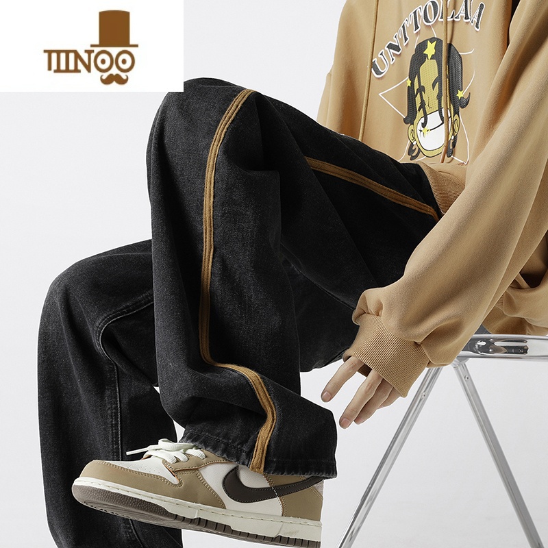 YANXU美式高街复古牛仔裤男小众设计感宽松阔腿直筒潮牌痞帅潮式高清大图