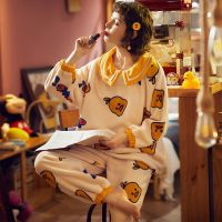 SJ-963 M 珊瑚绒女士睡衣冬季加厚保暖法兰绒睡袍家居服中长款两件套