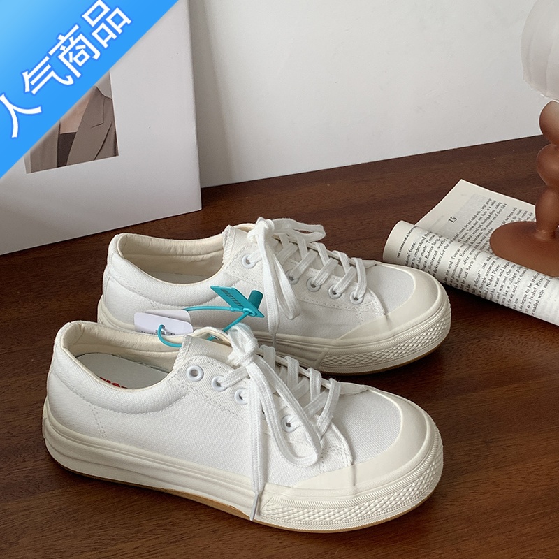 SUNTEK厚底小白鞋女2023新款百搭大头鞋白色帆布鞋女夏季设计感小众板鞋高清大图