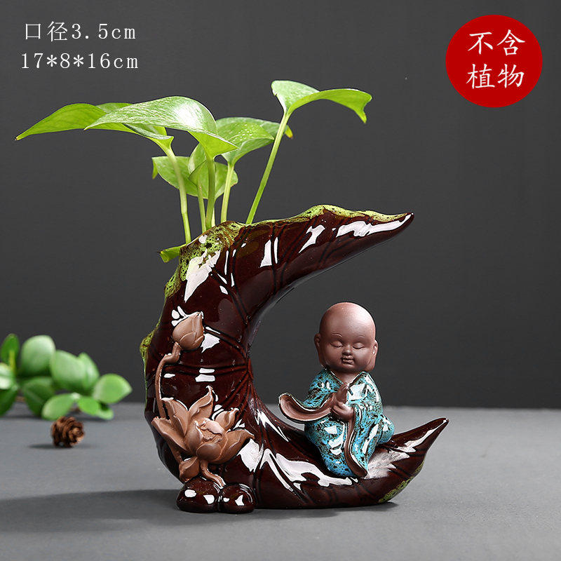 创意水培小花瓶摆件现代酒柜客厅陶瓷简约工艺品桌面摆设家居饰品 三维工匠 KJY-荷韵侧卧-红