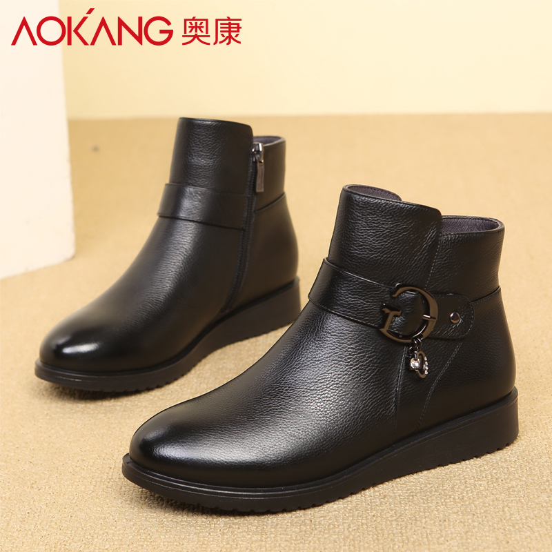 奥康(AOKANG)棉鞋女冬季加绒保暖棉鞋防滑平底软底高帮女士靴子