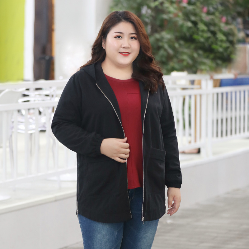 fishbasket特大码风衣女胖子mm装薄外套女宽松遮肚子拉链加肥加大200