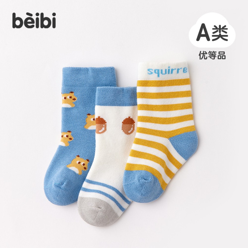 贝比新生儿袜子秋冬纯棉中筒袜宝宝无骨春秋薄款0-3月卡通婴儿袜
