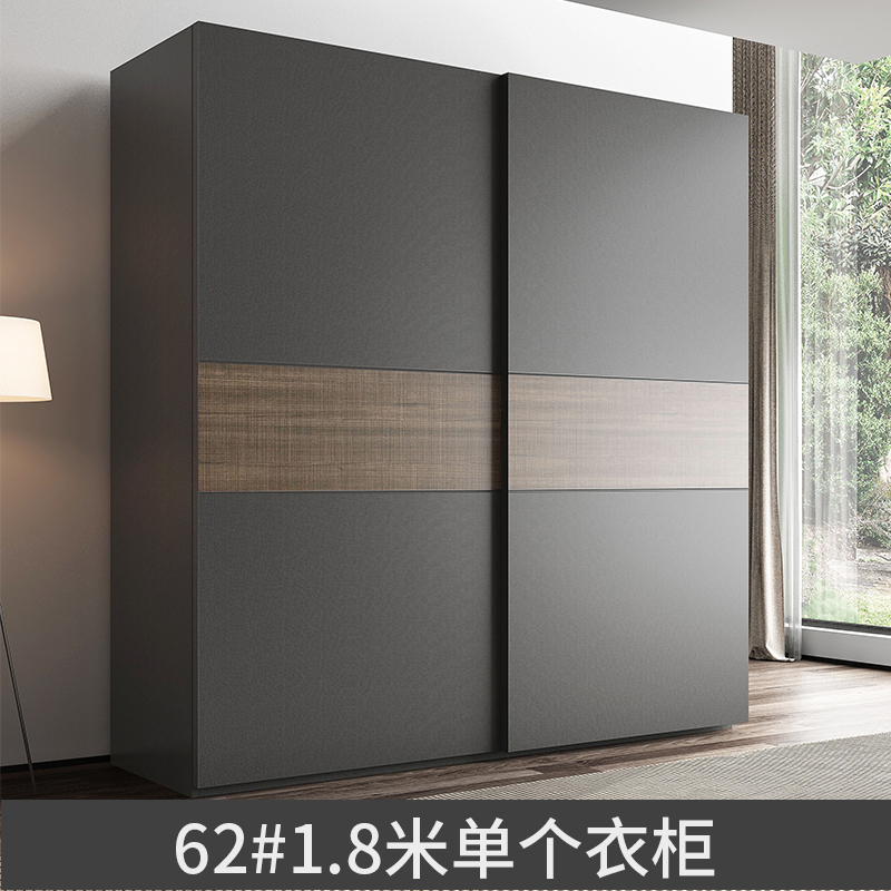 北欧推拉衣柜移动滑现代简约小户型卧室衣橱两带镜子大衣柜_4 1.8米单衣柜2门组装