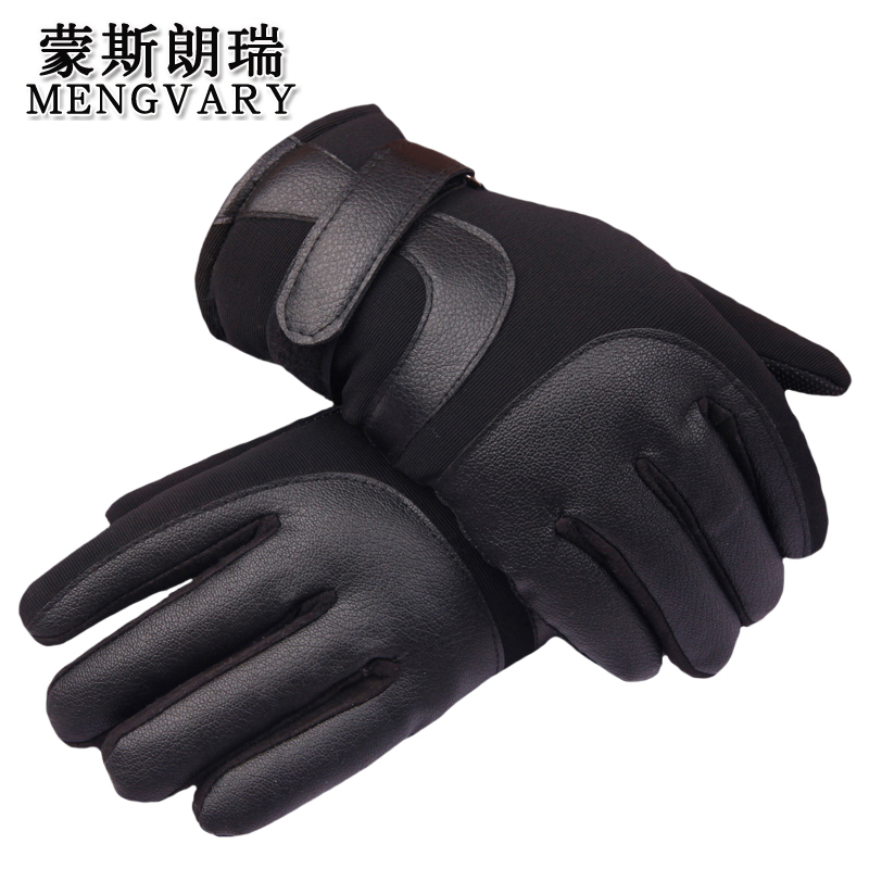 蒙斯朗瑞冬季保暖手套男士户外运动防滑骑行手套冬加绒加厚防风触屏手套男 黑色
