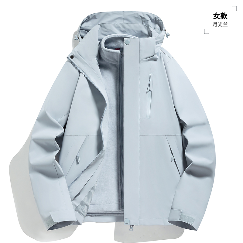 渔人船长冬季户外情侣款冲锋衣男女可拆卸防风保暖三合一两件套高清大图