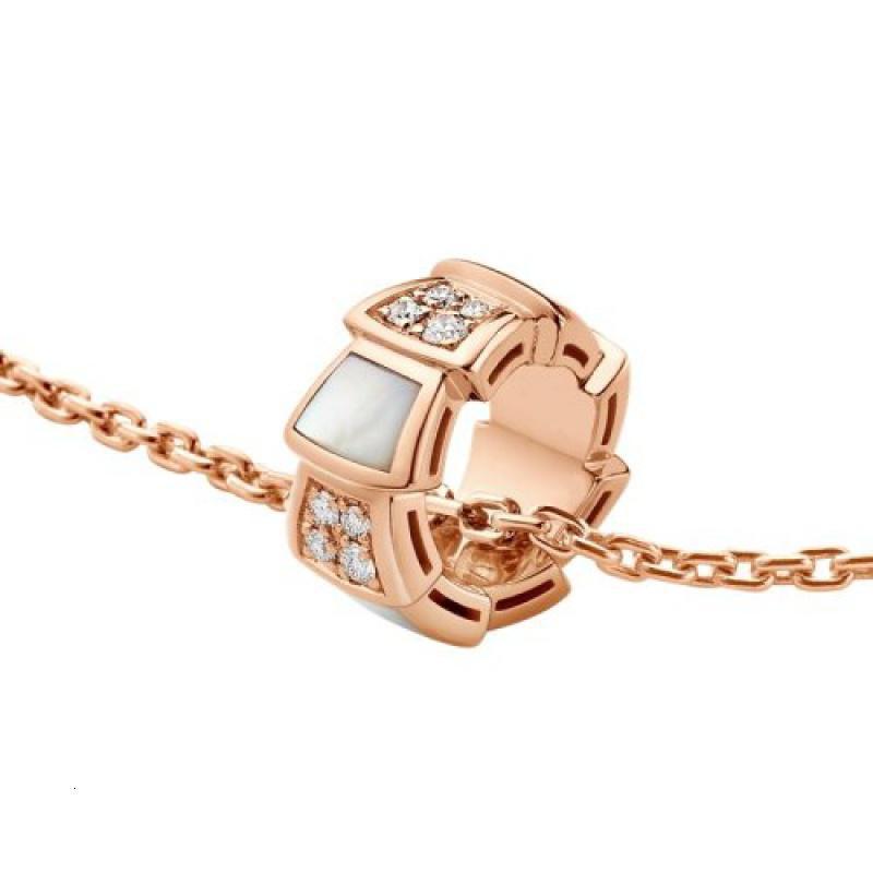 bvlgari宝格丽经典款白贝母18k金玫瑰金带钻蛇形项链357095