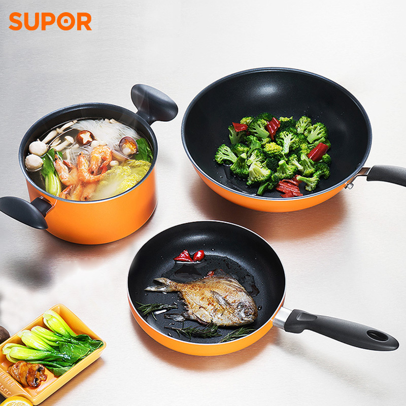 三件套炒锅套装不粘炒锅煎锅汤锅明火煤气灶燃气锅具铝合金炊具厨具tp