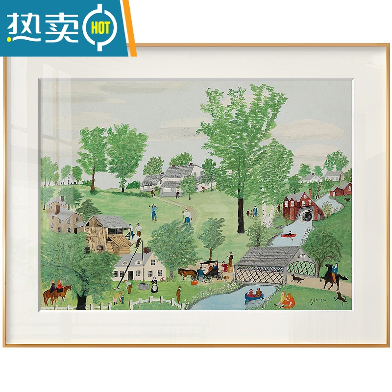 敬平摩西奶奶挂画小清新风景美式田园餐厅正方形卧室系装饰画壁画装饰画高清大图