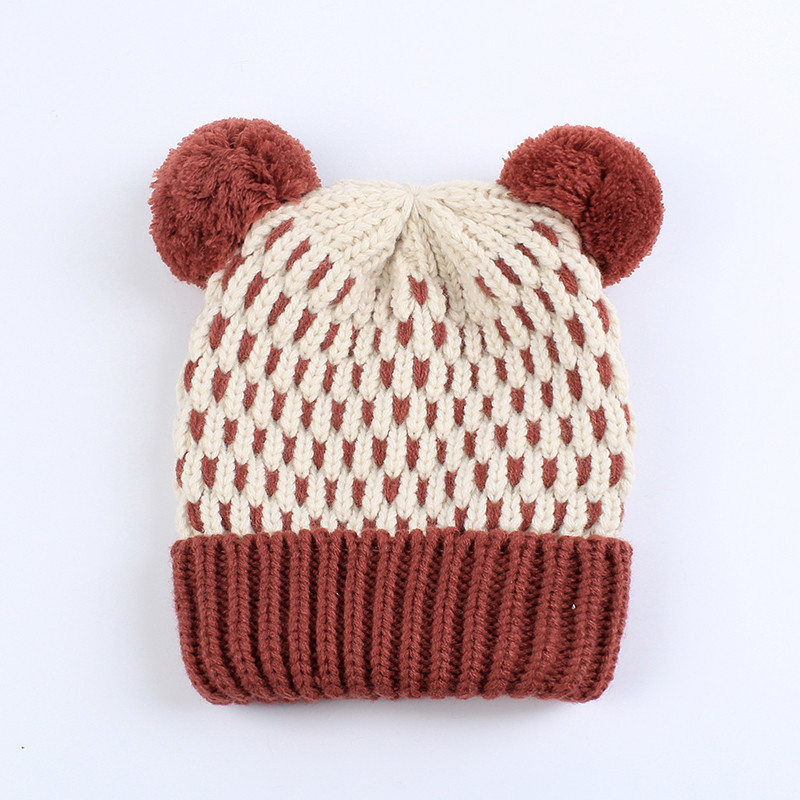 milky friends宝宝帽婴儿男女通用双毛球套头毛线帽婴儿针织帽秋冬1-2