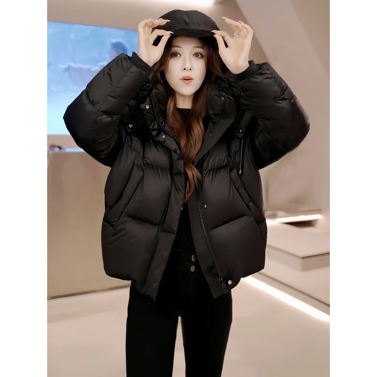 2025年冬季新款女韩版短款连帽羽绒棉服外套休闲宽松加厚棉袄棉衣高清大图