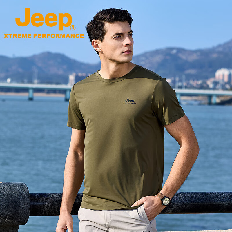 Jeep男式速干短袖T恤衫J522094505 橄榄绿 XL高清大图
