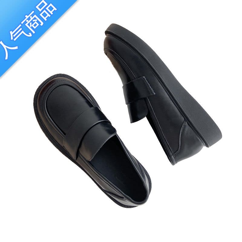 SUNTEK黑色小皮鞋女2023年新款英伦乐福鞋平底软底百搭单鞋肯德基工作鞋图片