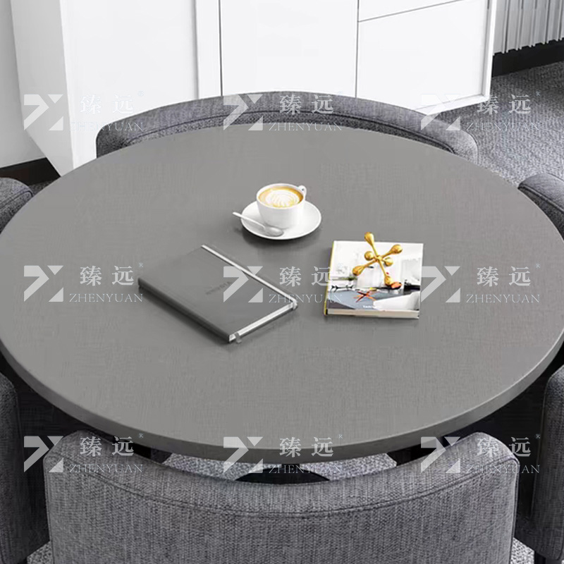 臻远 ZY4100945 简约接待桌椅洽谈桌椅 一桌四椅 灰色圆桌灰色布椅高清大图