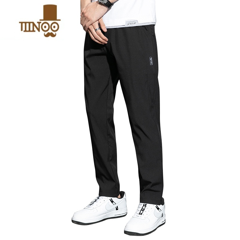 YANXU夏季薄款冰丝休闲裤男士九分潮牌宽松直筒运动长裤子工装裤男高清大图