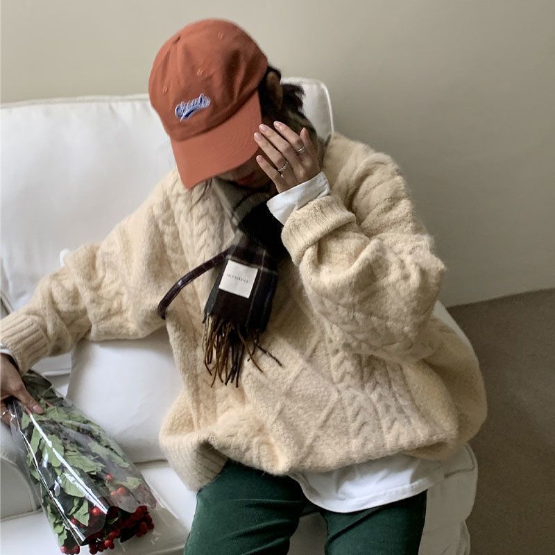 麻花新款秋冬毛衣女宽松慵懒女外穿加厚学生韩版日系百搭针织衫潮