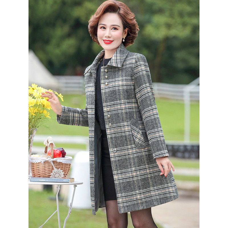 外套女中年妈妈秋装外套长款春秋冬风衣女40岁50中老年妇女毛呢子上衣