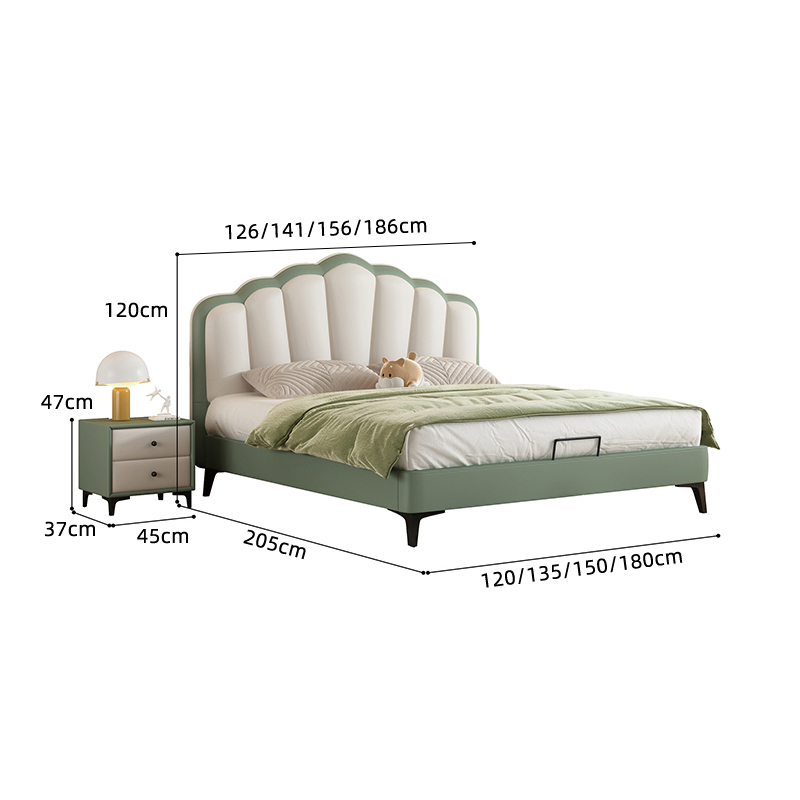 贝壳床小孩软包男孩女孩床粉色轻奢奶油风儿童房公主床 1.2*2.0米 单床+1柜