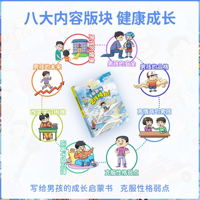 漫画趣味男孩成长启蒙书 [正版]抖音同款漫画趣味男孩成长启蒙书 精装少年儿童趣味百科八大内容板块男孩健康成长儿童男童性格高清大图