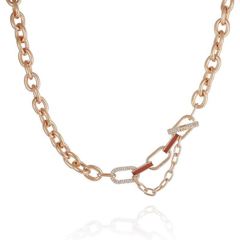 盖尔斯(GUESS)女士金色链条粗犷项链侧边流苏仿皮装饰金属链16寸加长 initial