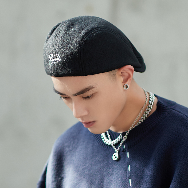 盛世尼曼帽子男士反戴贝雷帽秋冬季韩版潮牌日系鸭舌帽大头围报童帽