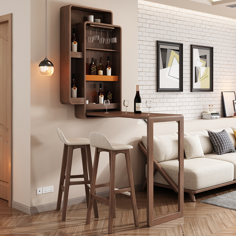 北欧酒柜靠墙客厅柜子餐厅隔断柜家用可折叠酒柜吧台一体现代简约