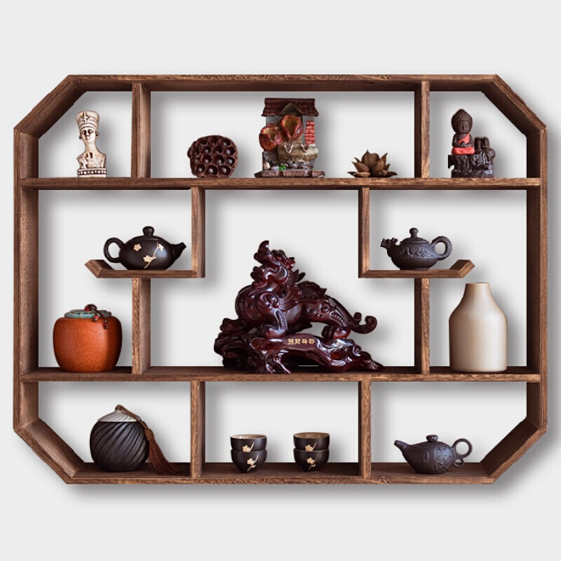 墙壁置物架中式客厅墙上中式复古多宝阁古董架壁挂书架格子置物架创意
