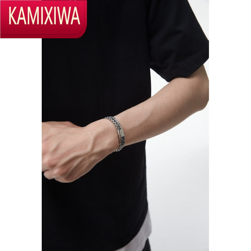 KAMIXIWAFPA中性双层嘻哈古巴手链 国潮牌钛钢情侣款手饰品男潮高级感小众