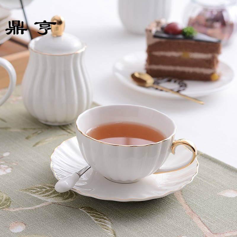 鼎亨陶瓷咖啡杯套装欧式骨瓷花茶杯子茶具家用简约描金下午茶杯套