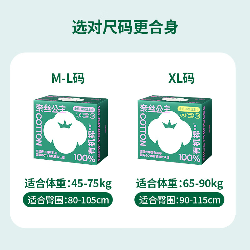 全棉时代 奈丝公主100%有机棉系列经期裤M-L号,3片/盒4盒802-DKH-250819高清大图