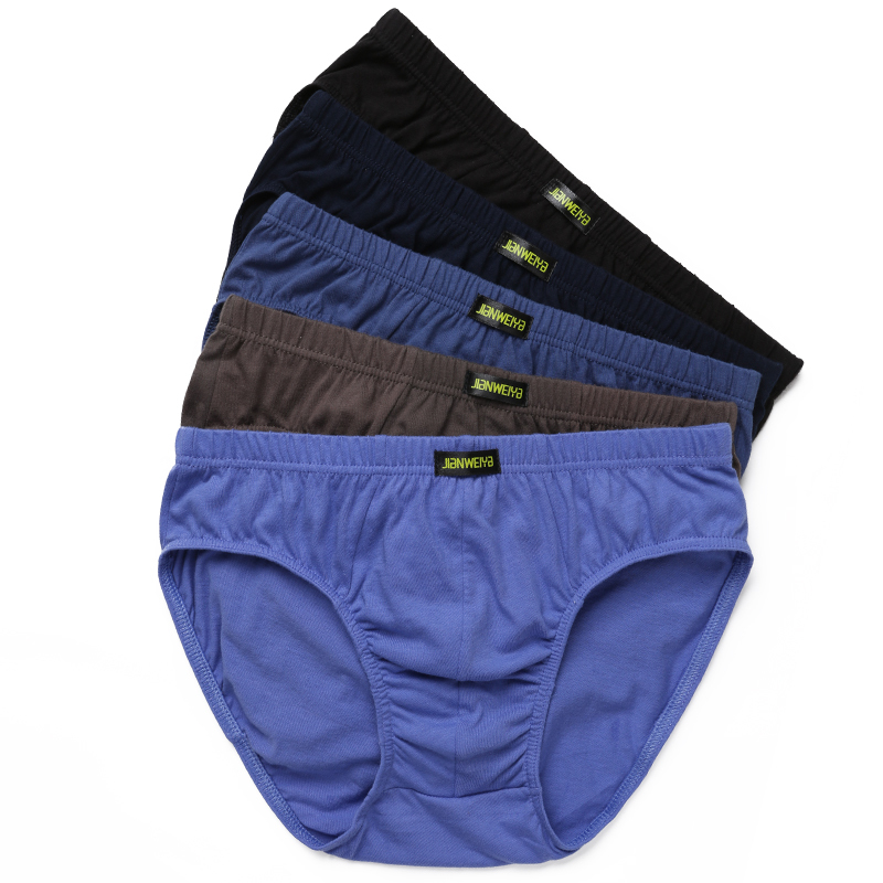 5条装男士纯棉三角内裤男全棉短裤底裤棉质透气中青年中腰三角裤