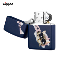 Zippo芝宝打火机美国进口防风煤油zippo打火机双色宠物猫咪239-C-000009好奇猫-海蓝哑漆