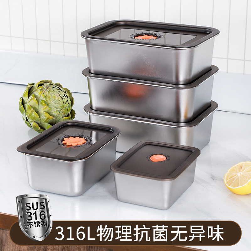 [两件套]食品级不锈钢保鲜盒带盖水果盒便当盒冰箱专用密封收纳盒家用饭盒高清大图