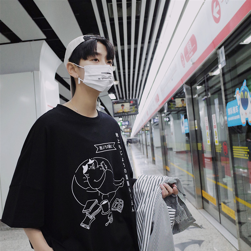 港风bf夏装宽松短袖T恤男装个性时尚韩版2018新款学生半袖衣服