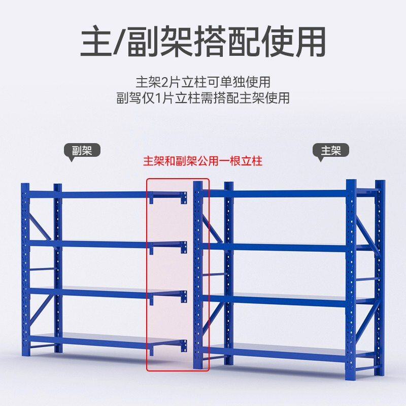 绵冠货架仓储仓库自由组合家用置物架中型库房多功能展示架铁架子 蓝色1200*500*2000mm四层高清大图