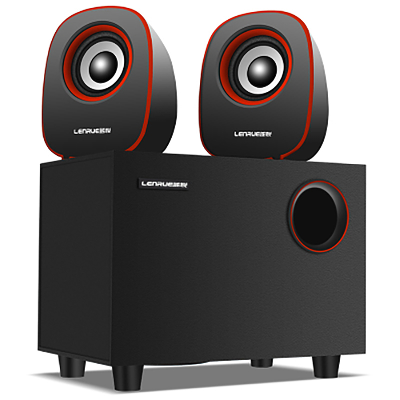 乐放D230 电脑音箱低音炮USB笔记本音响手机2.1声道多媒体立体声木质箱体 USB+3.5mm 红色