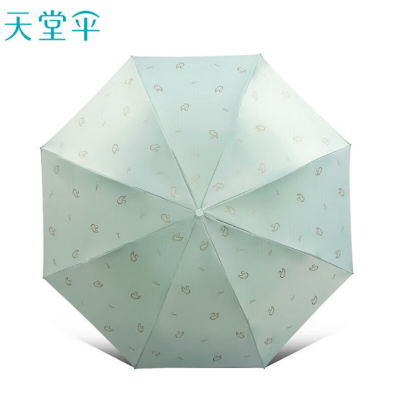 天堂防紫外线晴雨伞三折黑胶防晒太阳伞遮阳伞57*8骨伞下102CM天鹅恋曲浅绿