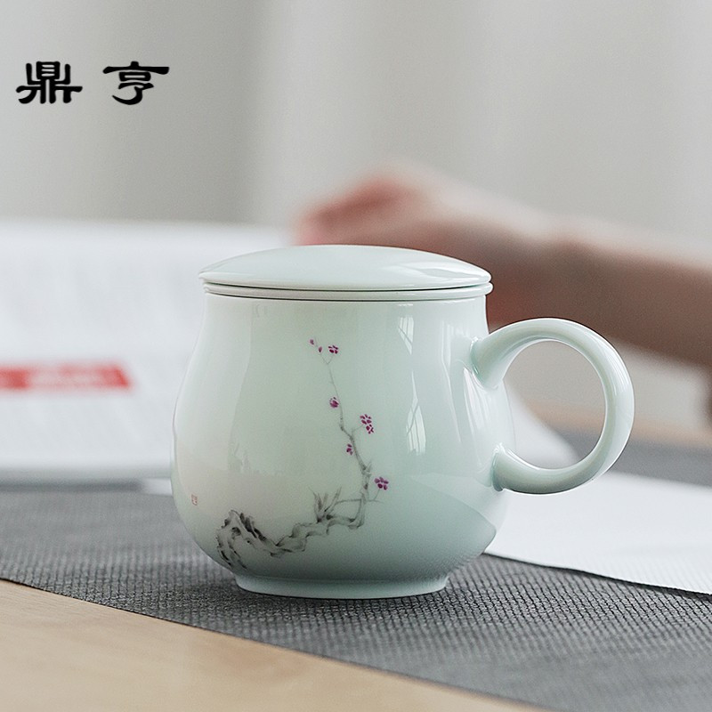 鼎亨苹果杯陶瓷个人泡茶杯带盖过滤茶杯马克杯家用喝茶杯子办公杯