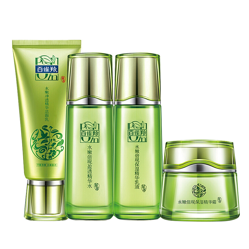 百雀羚(PECHOIN)水嫩倍现致润套装 （洁面乳95g+精华水70ml+精华乳70ml+精华霜50g 通用 各种肤质）高清大图